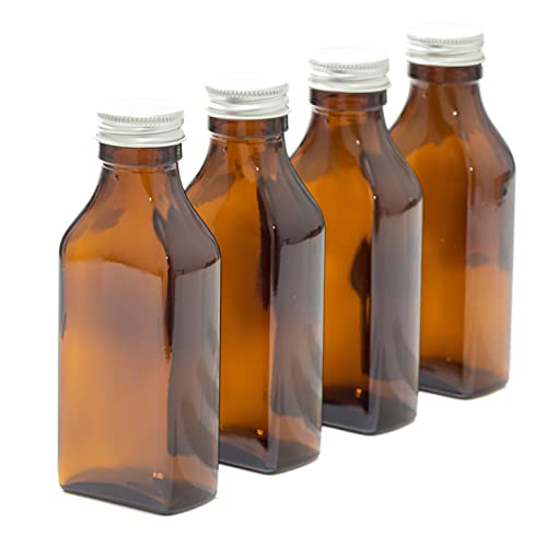 100ml Rectangular Amber Glass Bottle with Silver Lids - Pack of 4