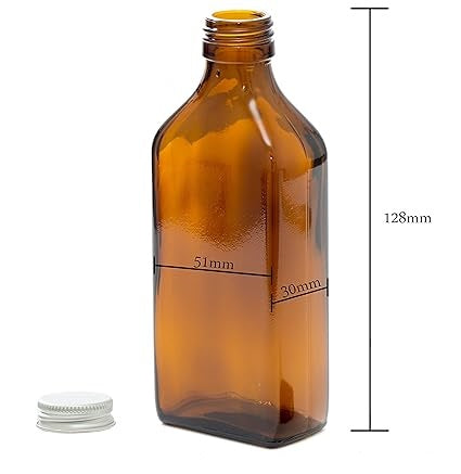 100ml Rectangular Amber Glass Bottle with Silver Lids - Pack of 4