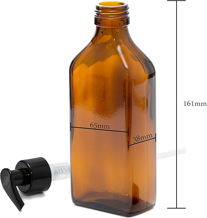 200ml Rectangular Amber Glass Bottles with Black Pumps - Pack of 4