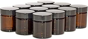 30ml Amber Glass Jars with Black Lids - Pack of 12