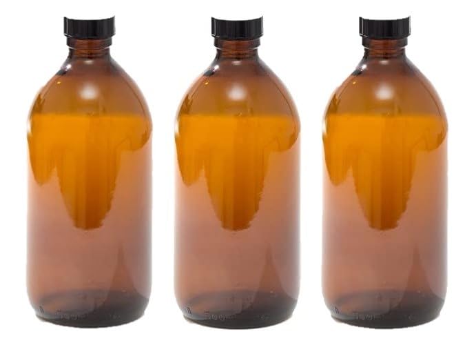 500ml Amber Glass Bottles with Black Lids - Pack of 3