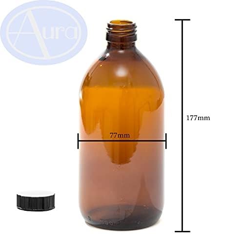 500ml Amber Glass Bottles with Black Lids - Pack of 3