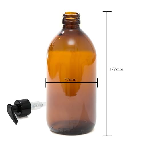 500ml Amber Glass Bottles with Black Pumps - Pack of 3