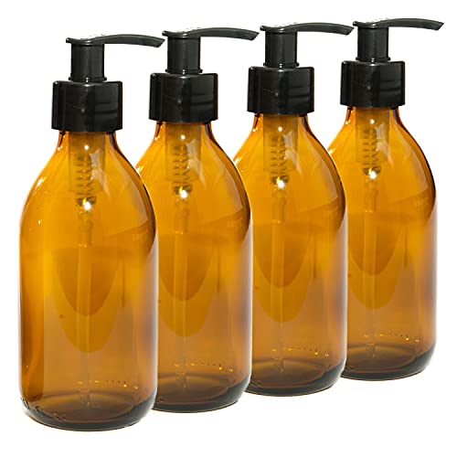250ml Amber Glass Bottles with Black Pumps - Pack of 4