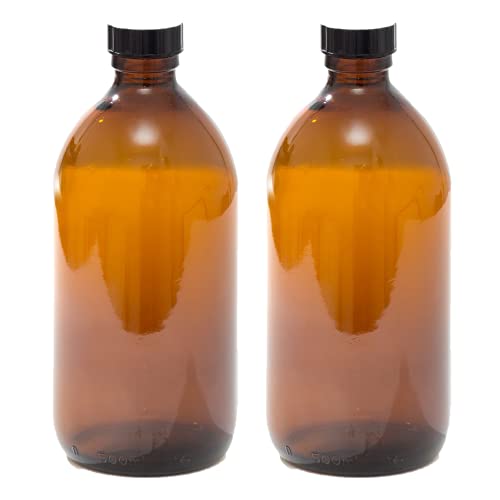 500ml Amber Glass Bottles with Black Lids - Pack of 2