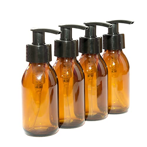 100ml Amber Glass Bottles with Black Pumps - Pack of 4