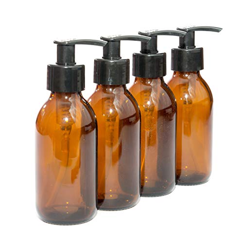 150ml Amber Glass Bottles with Black Pumps - Pack of 4