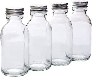 100ml Clear Glass Syrup Bottles with Silver Lids - Pack of 4