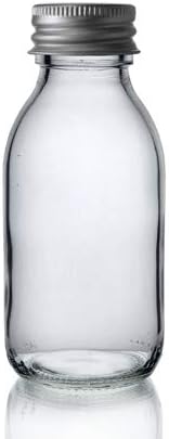 100ml Clear Glass Syrup Bottles with Silver Lids - Pack of 4