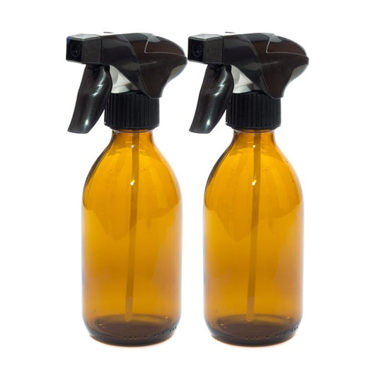250ml Amber Glass Bottles with Black Trigger Sprays - Pack of 2