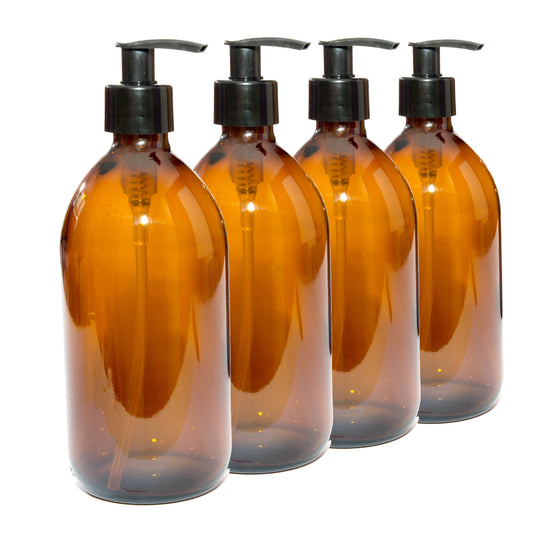 500ml Amber Glass Bottles with Black Pumps - Pack of 4