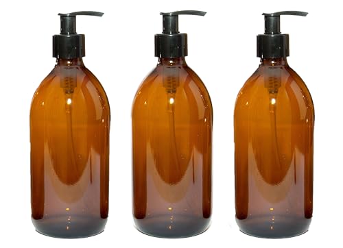 500ml Amber Glass Bottles with Black Pumps - Pack of 3
