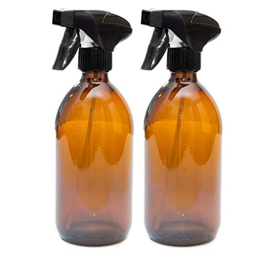 500ml Amber Glass Bottles with Black Trigger Sprays - Pack of 2