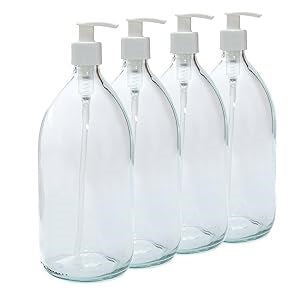 500ml Clear Glass Bottles with White Pumps - Pack of 4