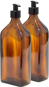 500ml Rectangular Amber Glass Bottles with Black Pumps - Pack of 2
