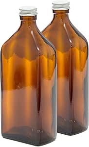 500ml Rectangular Amber Glass Bottles with Silver Lids - Pack of 2