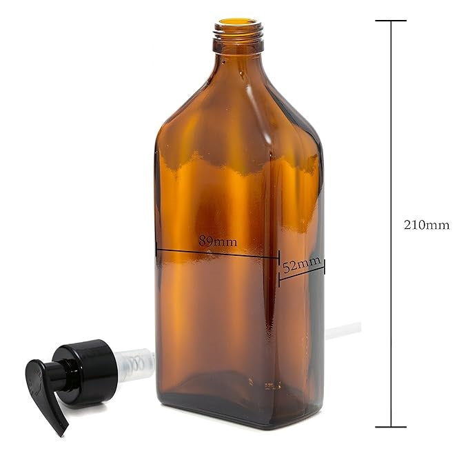 500ml Rectangular Amber Glass Bottles with Black Pumps - Pack of 2