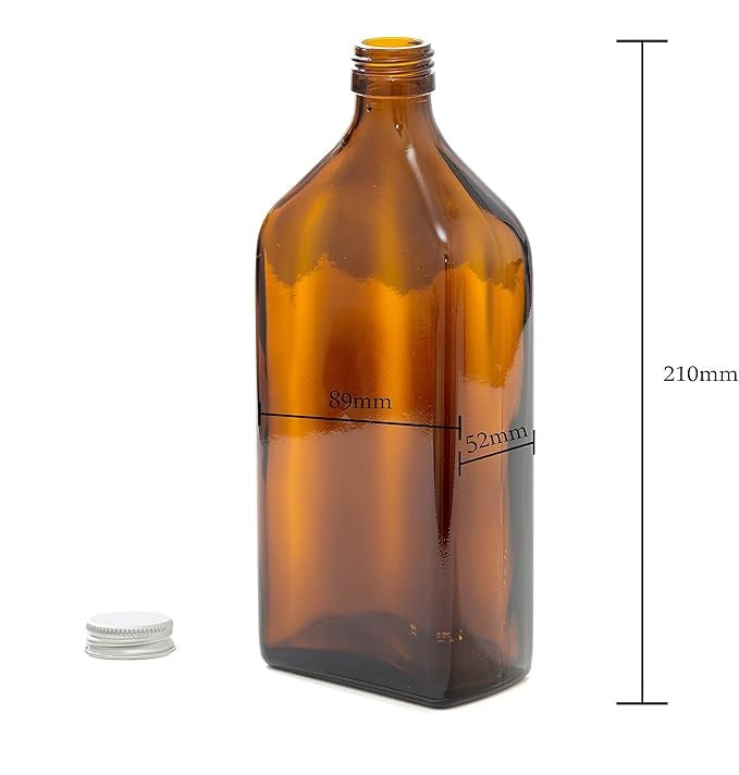 500ml Rectangular Amber Glass Bottles with Silver Lids - Pack of 2