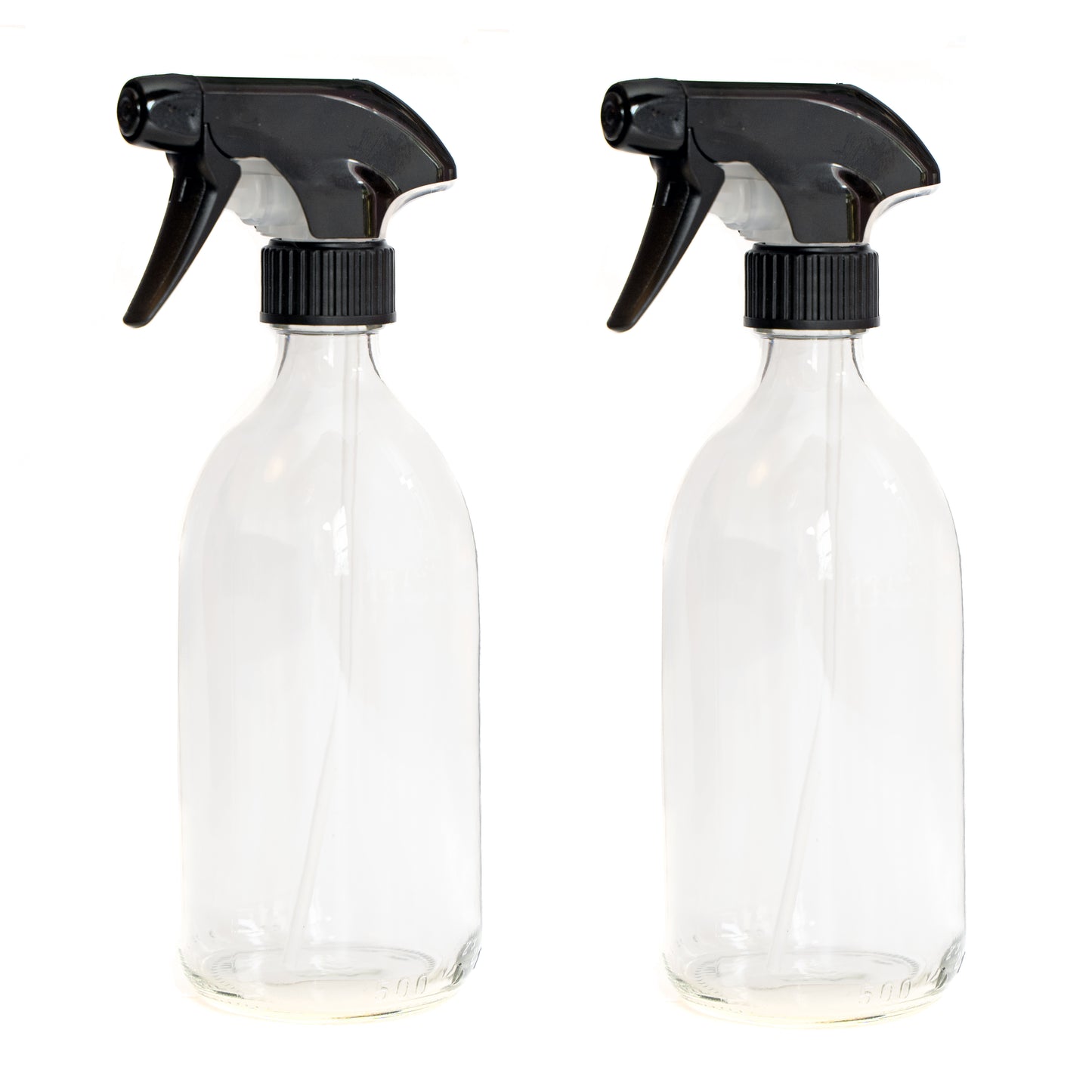 500ml Clear Glass Bottles with Black Trigger Sprays - Pack of 2