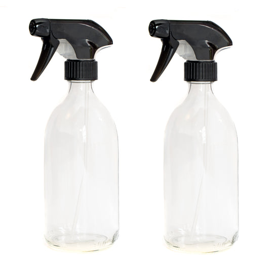500ml Clear Glass Bottles with Black Trigger Sprays - Pack of 2