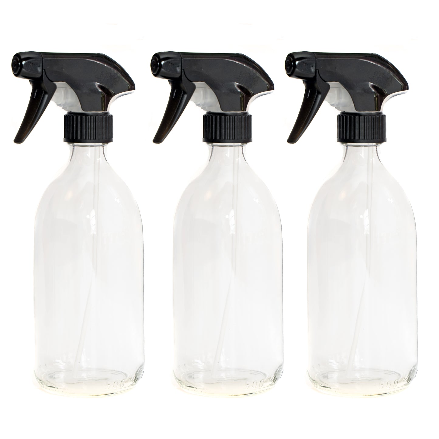 500ml Clear Glass Bottles with Black Trigger Sprays - Pack of 3