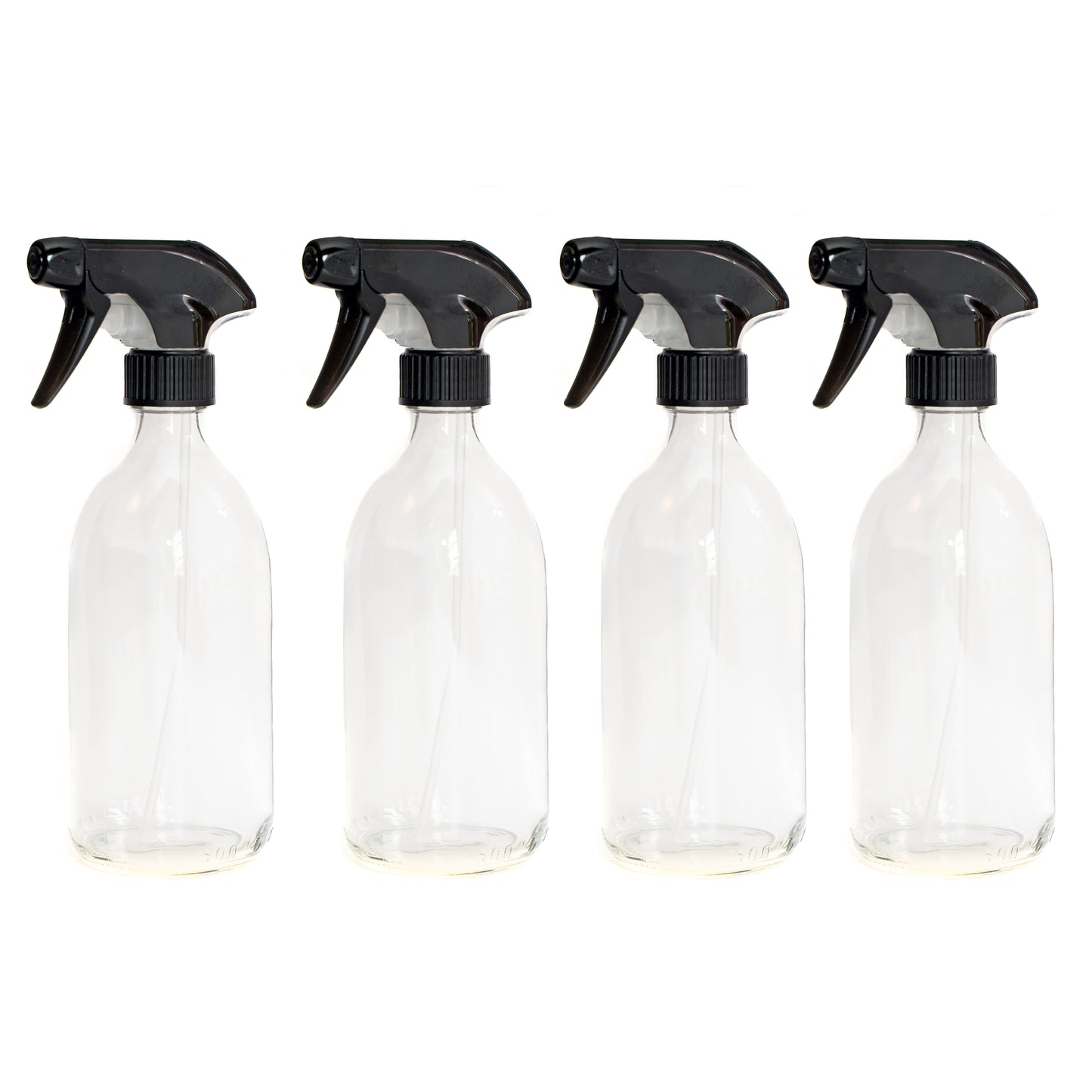500ml Clear Glass Bottles with Black Trigger Sprays - Pack of 4