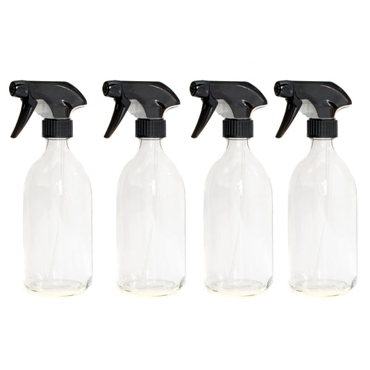500ml Clear Glass Bottles with Black Trigger Sprays - Pack of 4