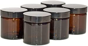 60ml Amber Glass Jars with Black Lids - Pack of 6