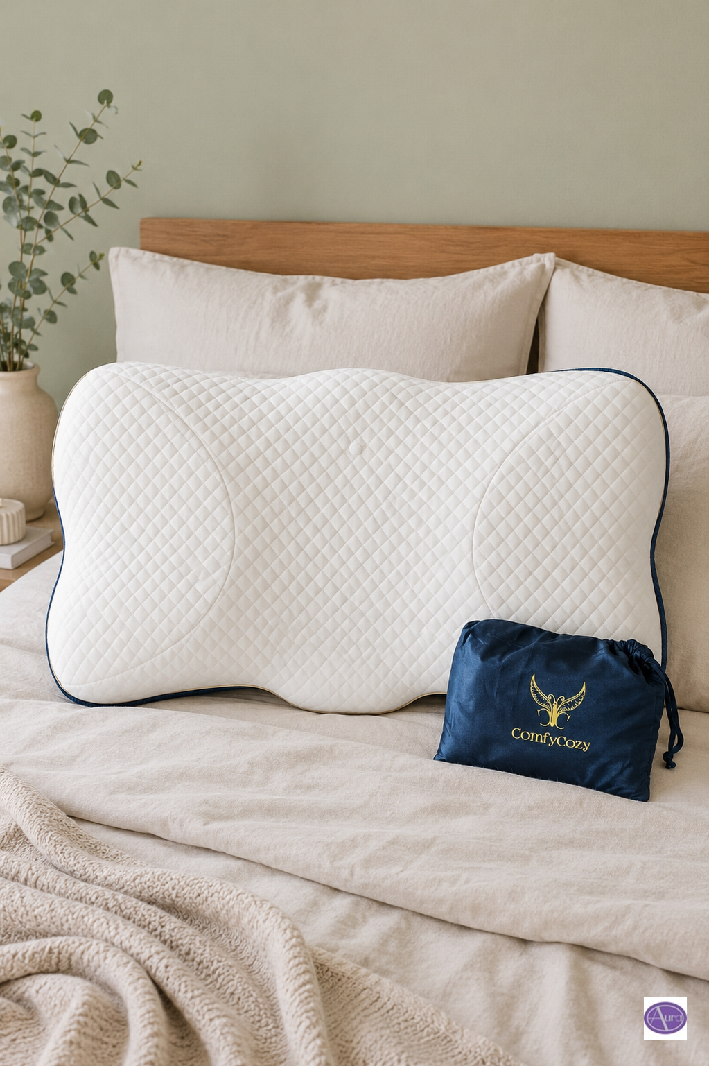 ComfyCozy Deluxe Butterfly Memory Foam Pillow + Luxiry Silky Plush Eye Mask