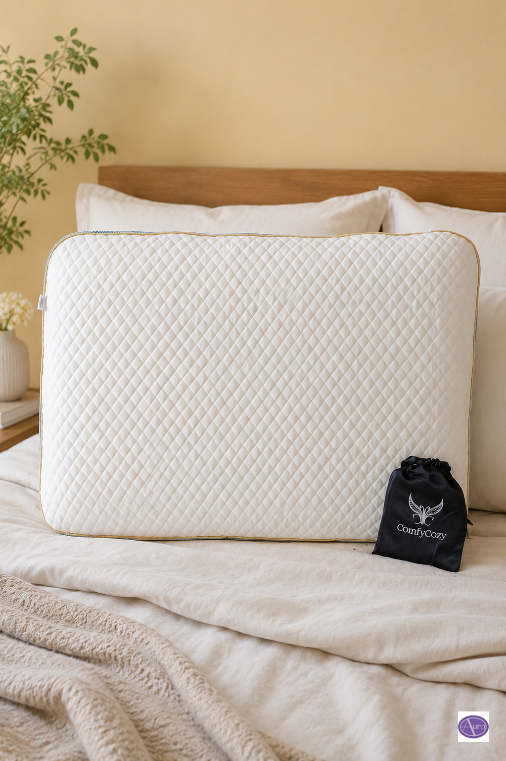 ComfyCozy Deluxe Classic Memory Foam Pillow + Luxury Silk Eye Mask