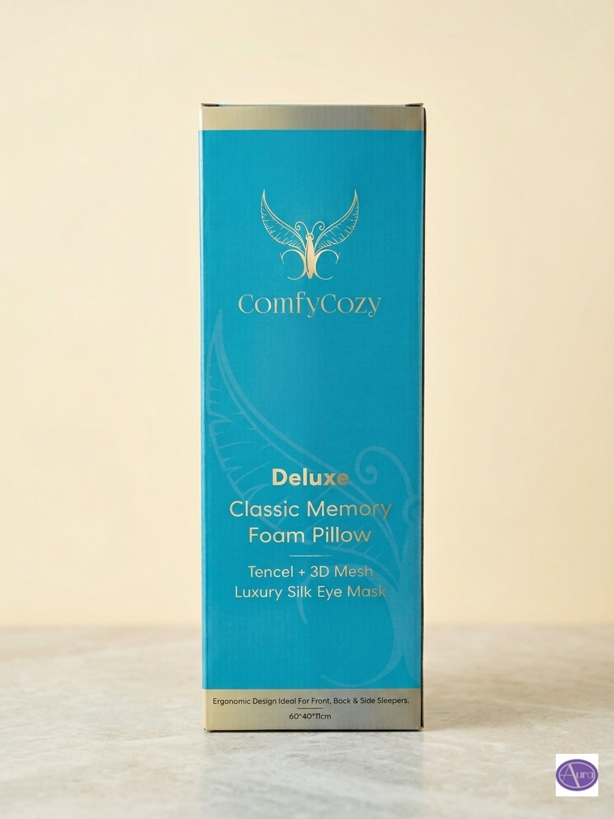 ComfyCozy Deluxe Classic Memory Foam Pillow + Luxury Silk Eye Mask