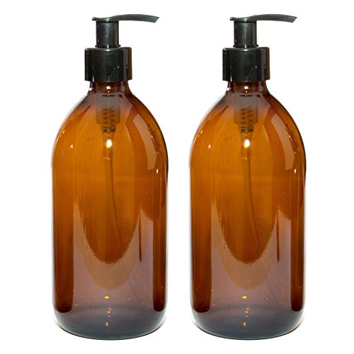 500ml Amber Glass Bottles with Black Pumps - Pack of 2